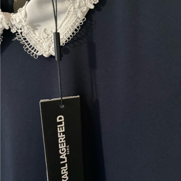 Karl Lagerfeld Navy Top with White Lace Collar Women’s Blouse New - Picture 3 of 6